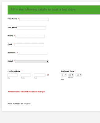 Form Templates: Test Drive Booking Form