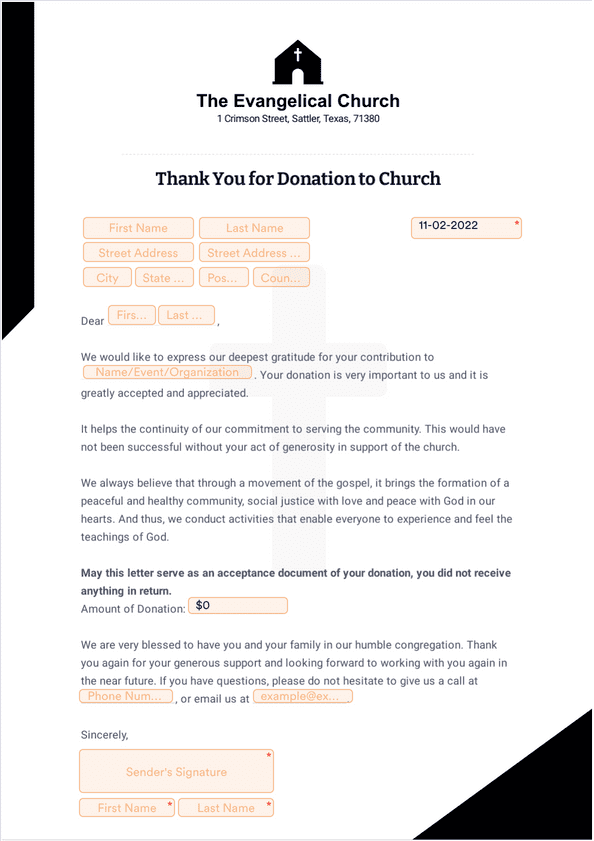 Thank you Letter for Donation to Church 