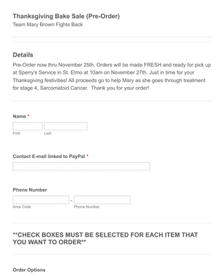 Thanksgiving Bake Sale Pre-Order Form Template | Jotform