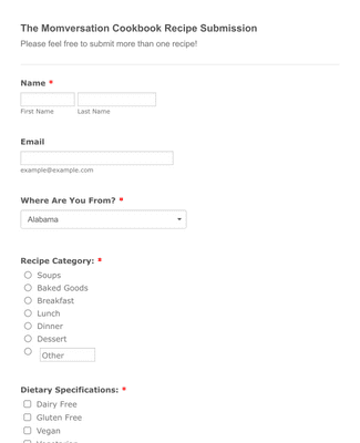 The Momversation Cookbook Recipe Submission Form Template | Jotform