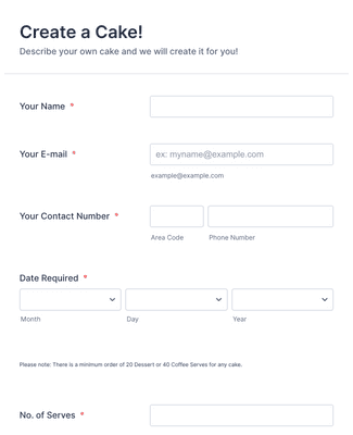 Theme Cake Order Form