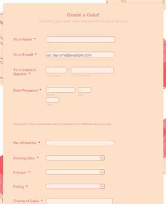 Form Templates: Theme Cake Order Form PagSeguro