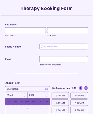 Form Templates: Therapy Booking Form