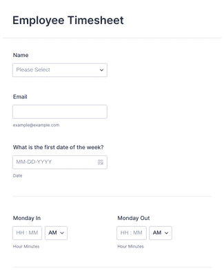 Form Templates: Simple Time Sheet Form