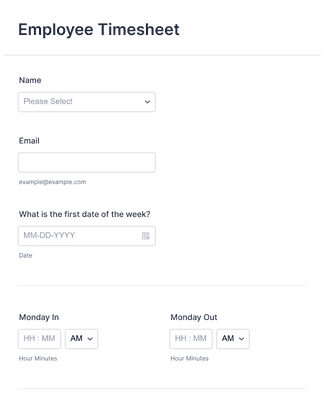 Simple Time Sheet Form Template | JotForm