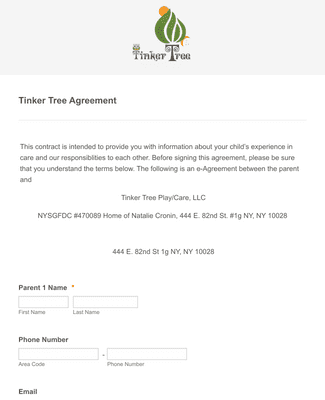 Tinker Tree Group Family Daycare Agreement
