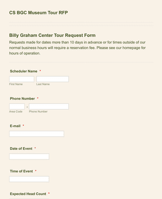 tour request form template