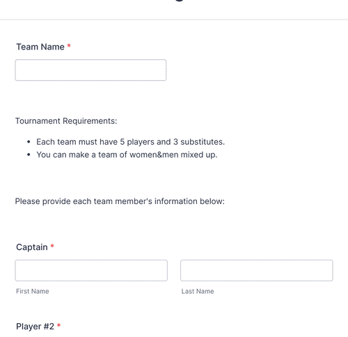 Form Templates: Tournament Registration Form