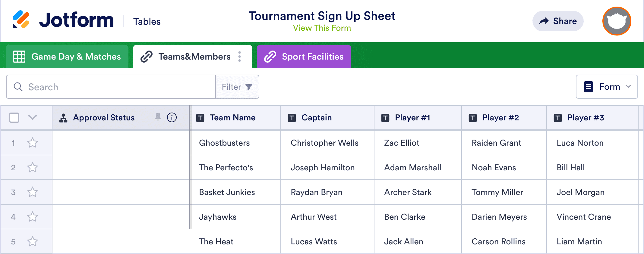Tournament Sign Up Sheet