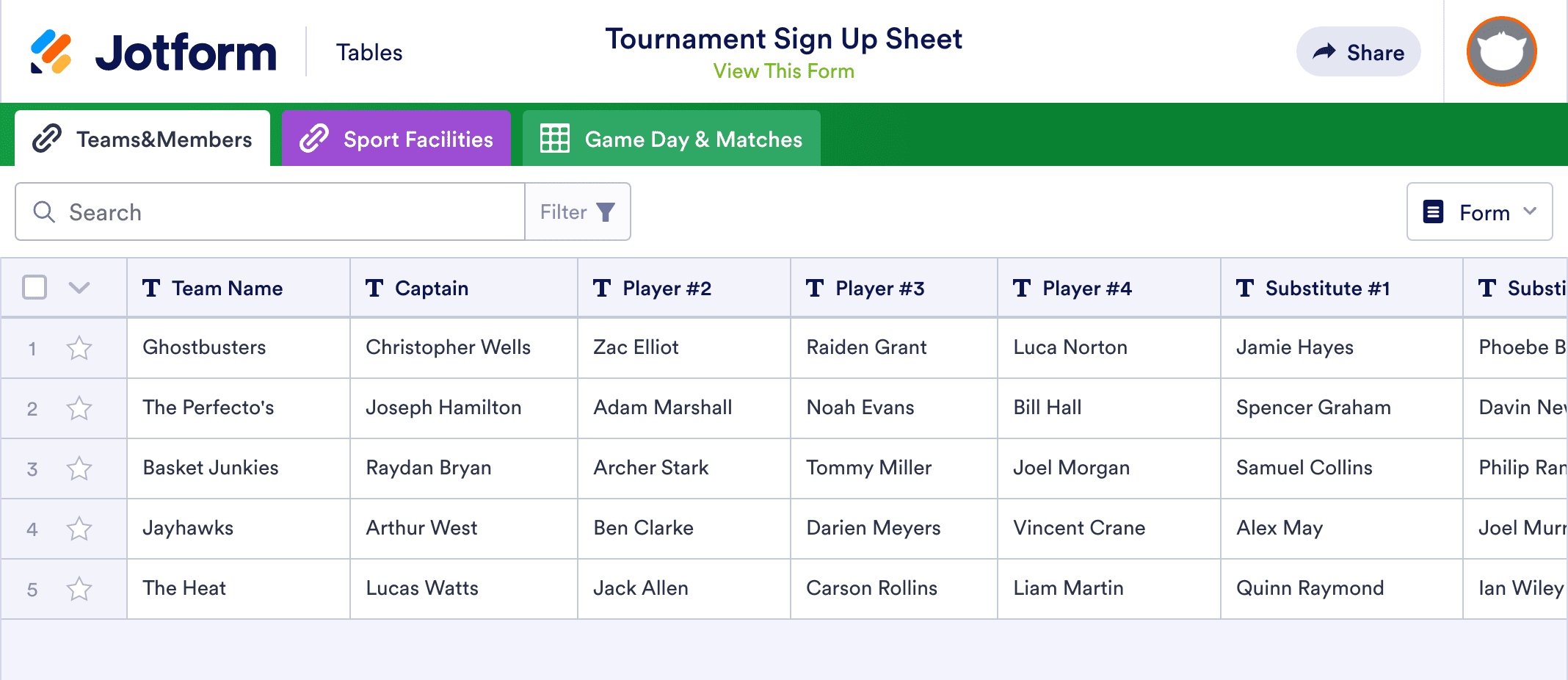 Tournament Sign Up Sheet