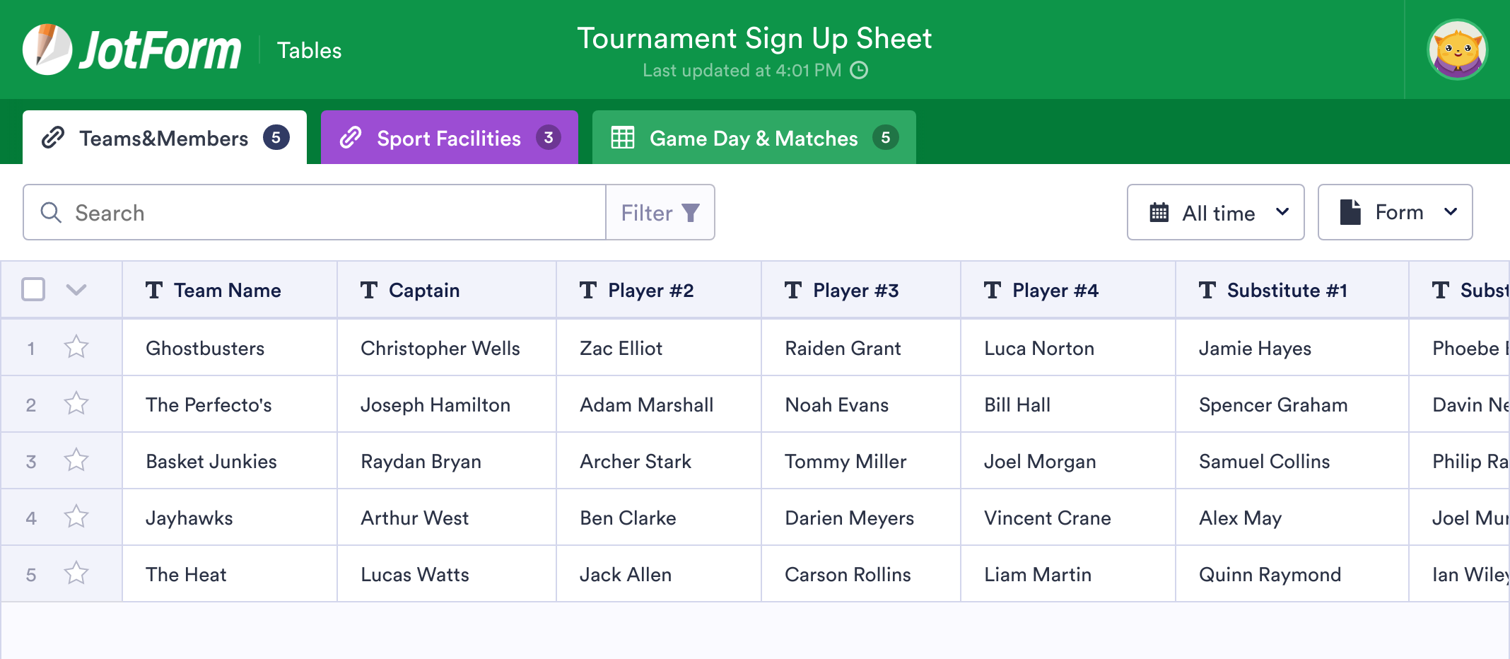 Tournament Sign Up Sheet Template JotForm Tables