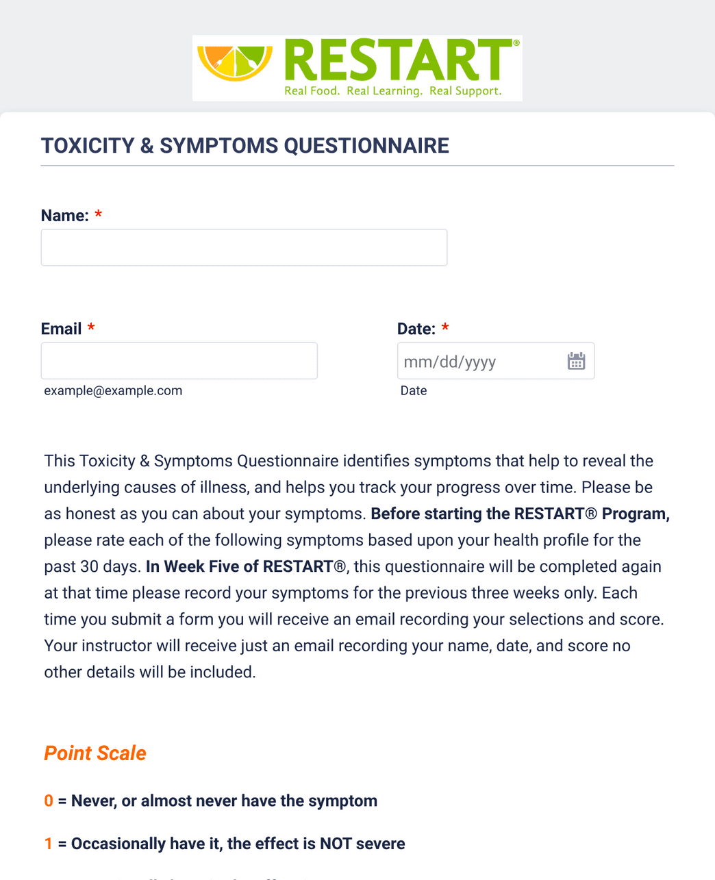 TOXICITY SYMPTOMS QUESTIONNAIRE Form Template Jotform