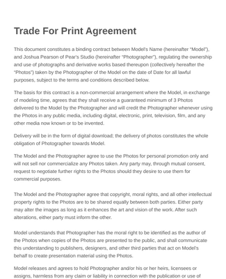 Form Templates: Trade For Print Agreement