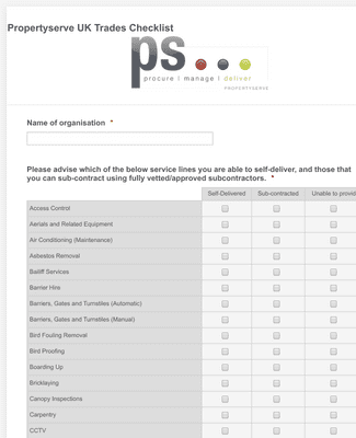 Form Templates: PSUK Trades Checklist