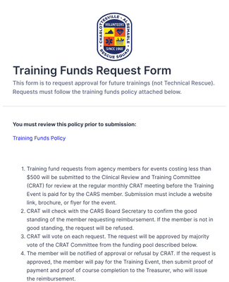 Training Funds Request Form