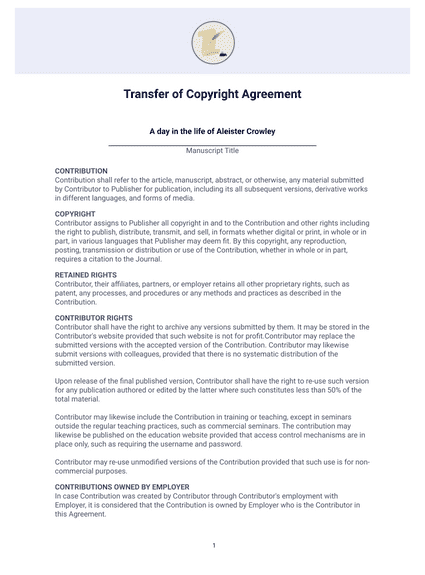 Transfer of Copyright Agreement