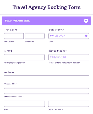 Form Templates: Travel Agency Booking Form Template