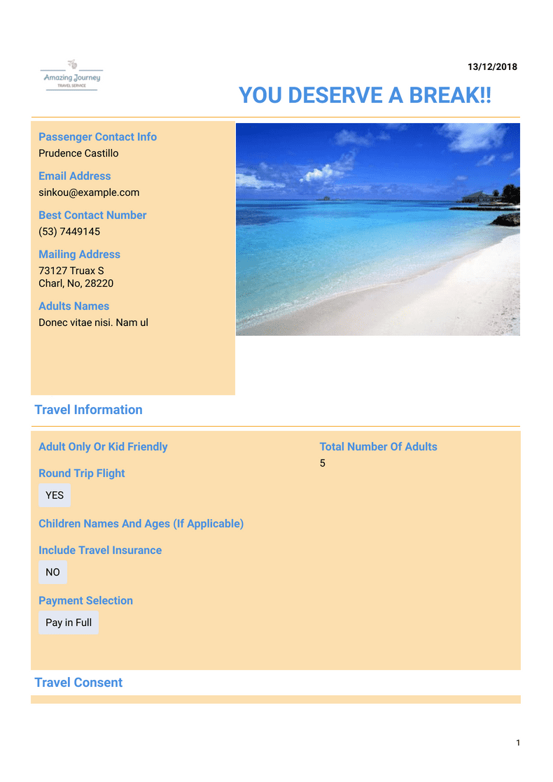 PDF Templates: Travel Booking Form