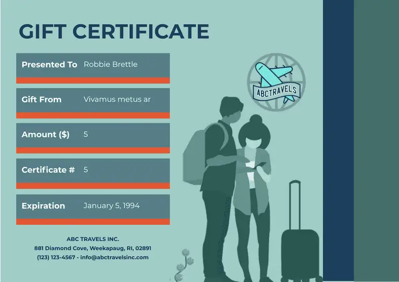 Travel Gift Certificate