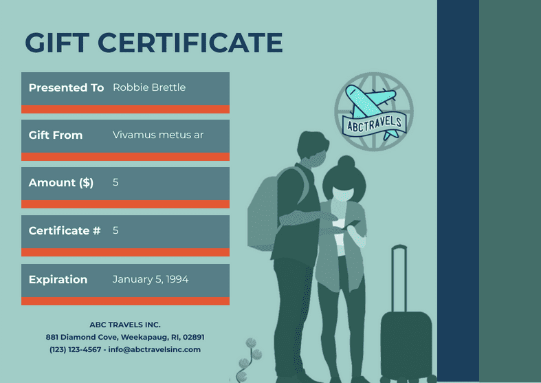 PDF Templates: Travel Gift Certificate Template