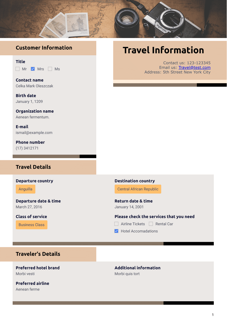 Travel Information Template