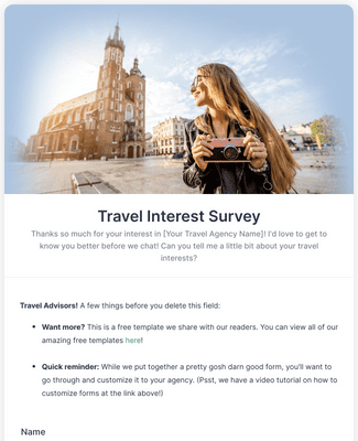 Form Templates: Travel Interest Survey