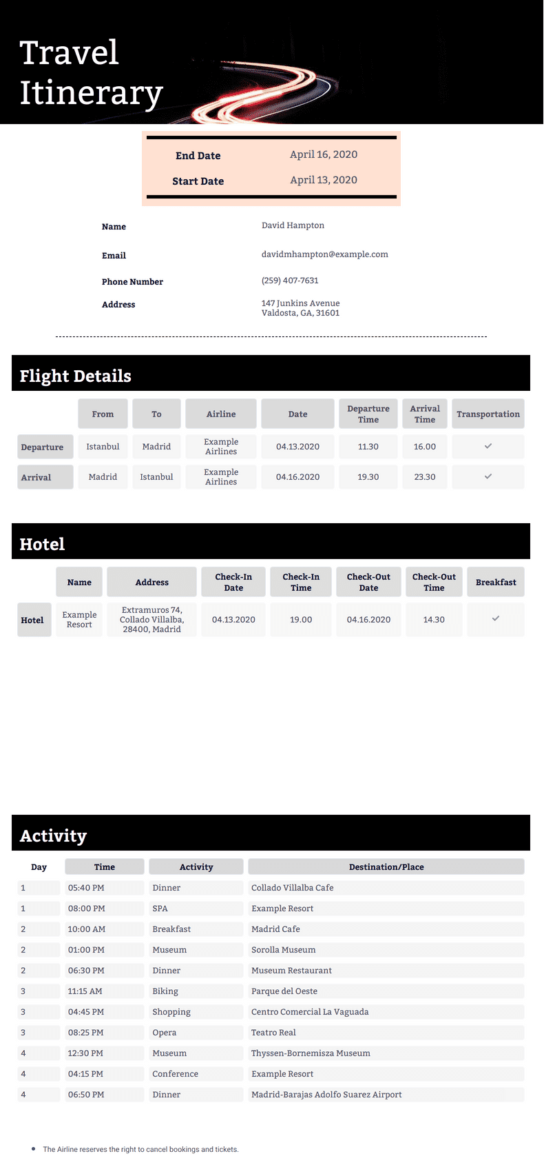 Travel Itinerary Template