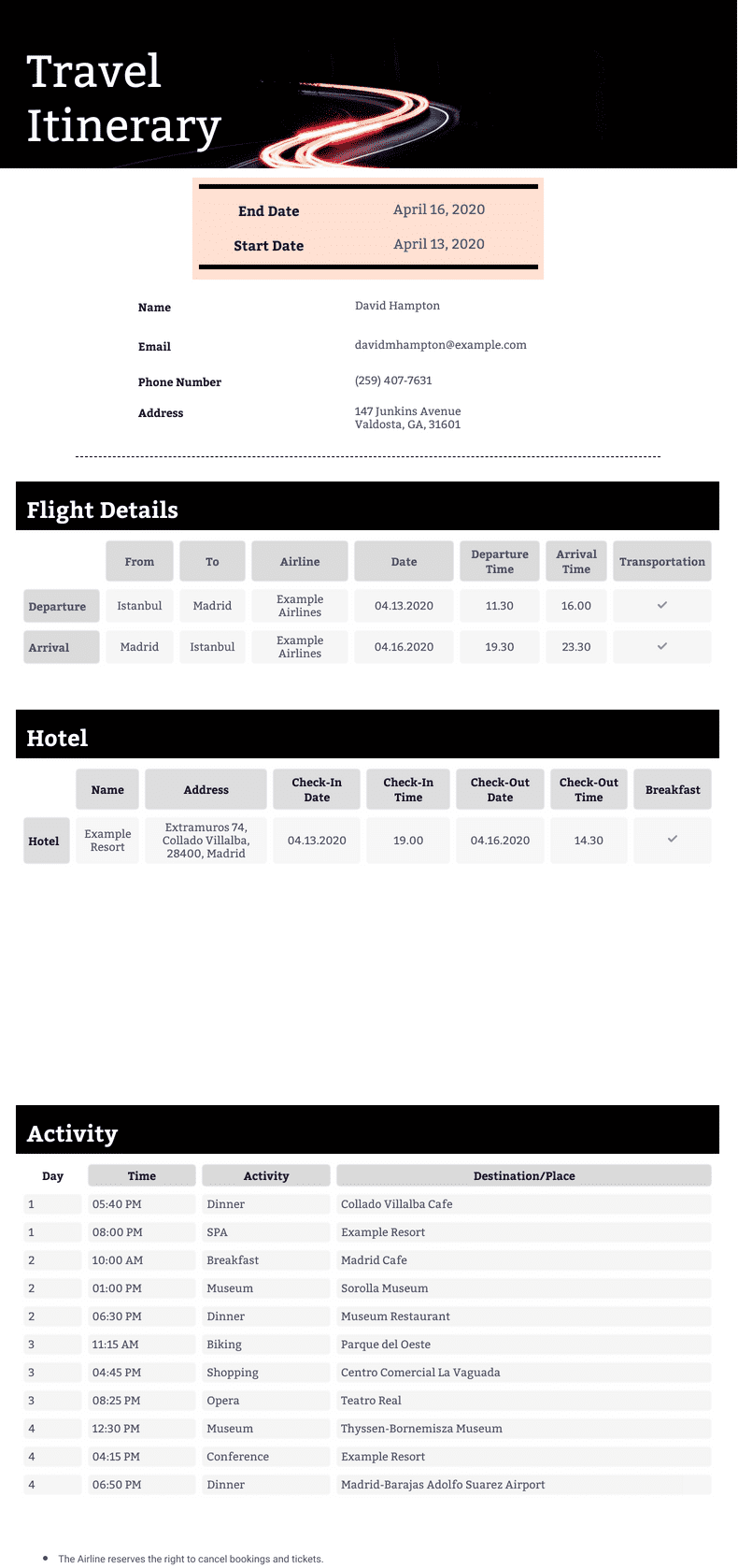 PDF Templates: Travel Itinerary Template