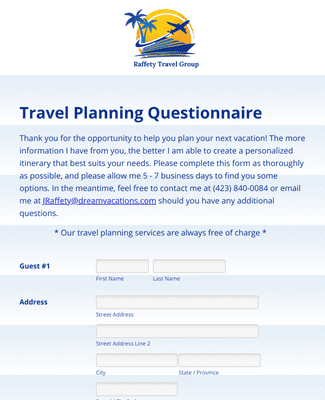 Travel Planning Questionnaire - Raffety Travel Group