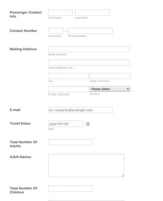 Form Templates: Travel Request Booking Form