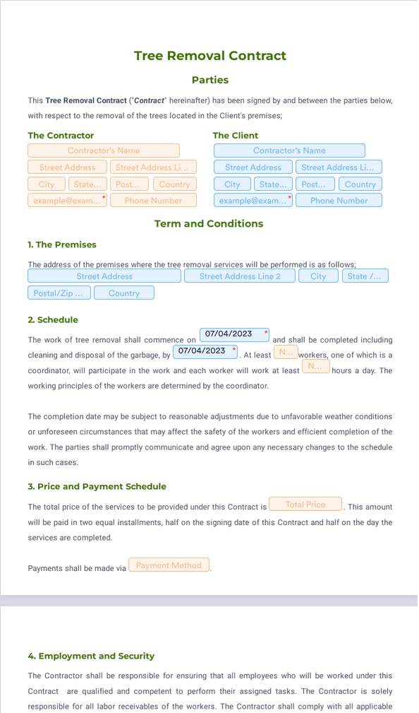 Tree Removal Contract Template