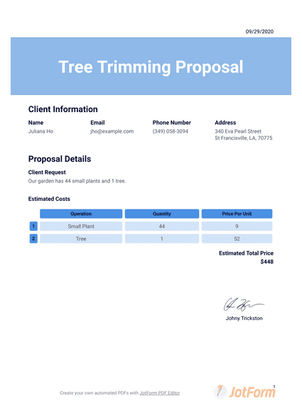Tree Trimming Proposal Template