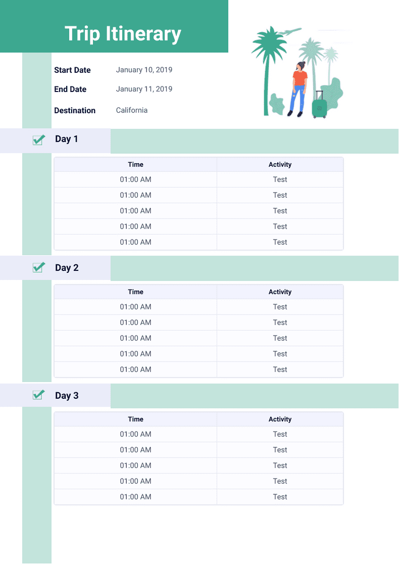 Trip Itinerary Template - PDF Templates | Jotform