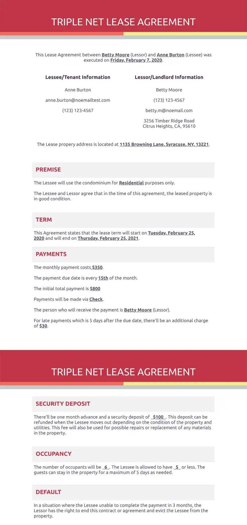 Triple Net Lease Agreement