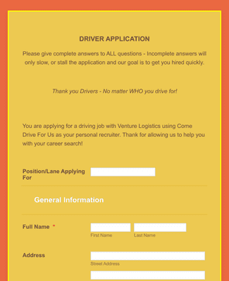 Form Templates: Truck Driver Application