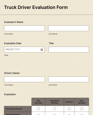 Form Templates: Truck Driver Evaluation Form