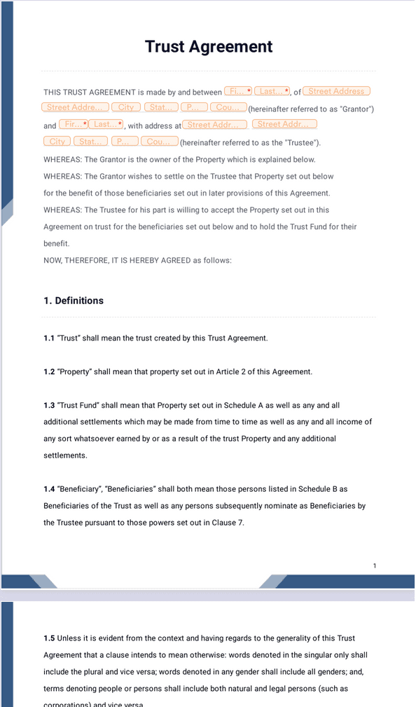 Trust Agreement Sign Templates Jotform