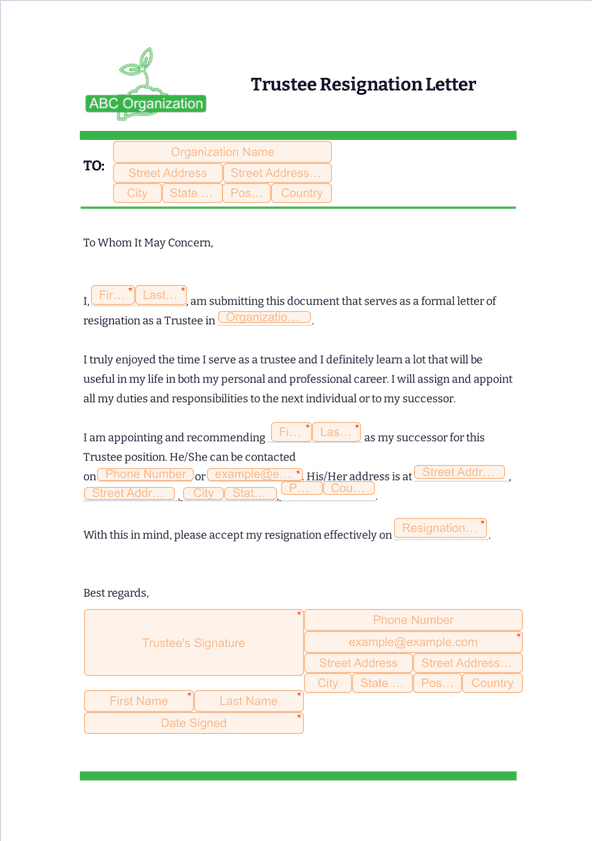 Trustee Resignation Letter - Sign Templates | Jotform
