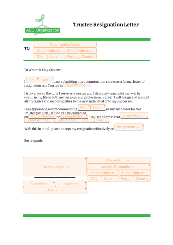 Trustee Resignation Letter