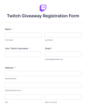 Twitch Giveaway Registration Form
