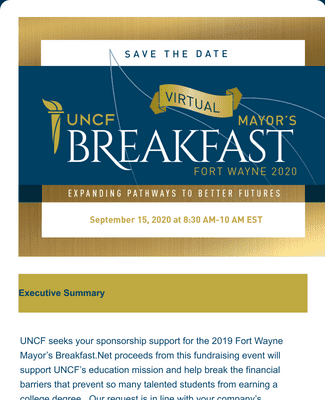 UNCF Ft. Wayne Mayor’s Virtual Breakfast Event Sponsorship Form