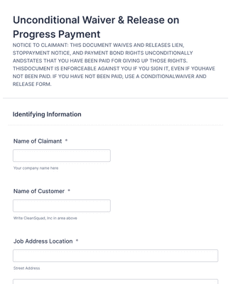 Form Templates: Unconditional Waiver & Release on Progress Payment