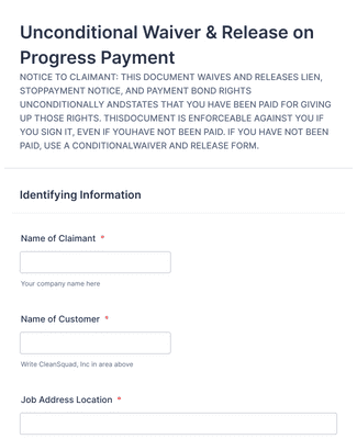 Unconditional Waiver & Release on Progress Payment