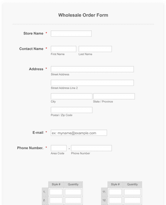 Form Templates: Unico order form