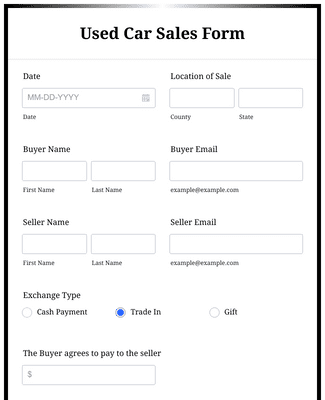 Form Templates: Used Car Sales Form