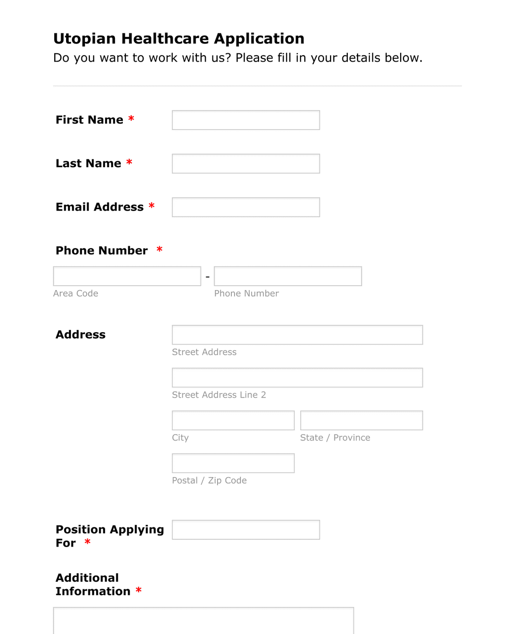 Utopian Healthcare Job Application Form Template | Jotform