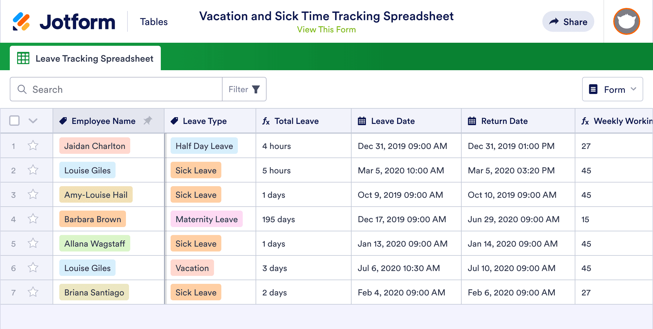 Vacation and Sick Time Tracking Spreadsheet