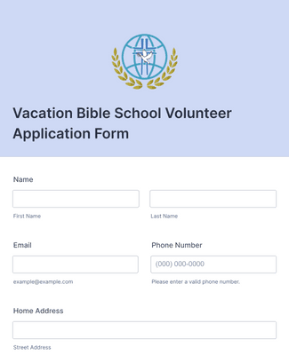 Vacation Bible School Volunteer Application Form Template | Jotform