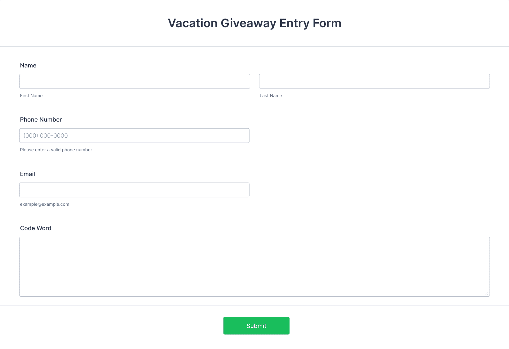 Template vacation-giveaway-entry-form