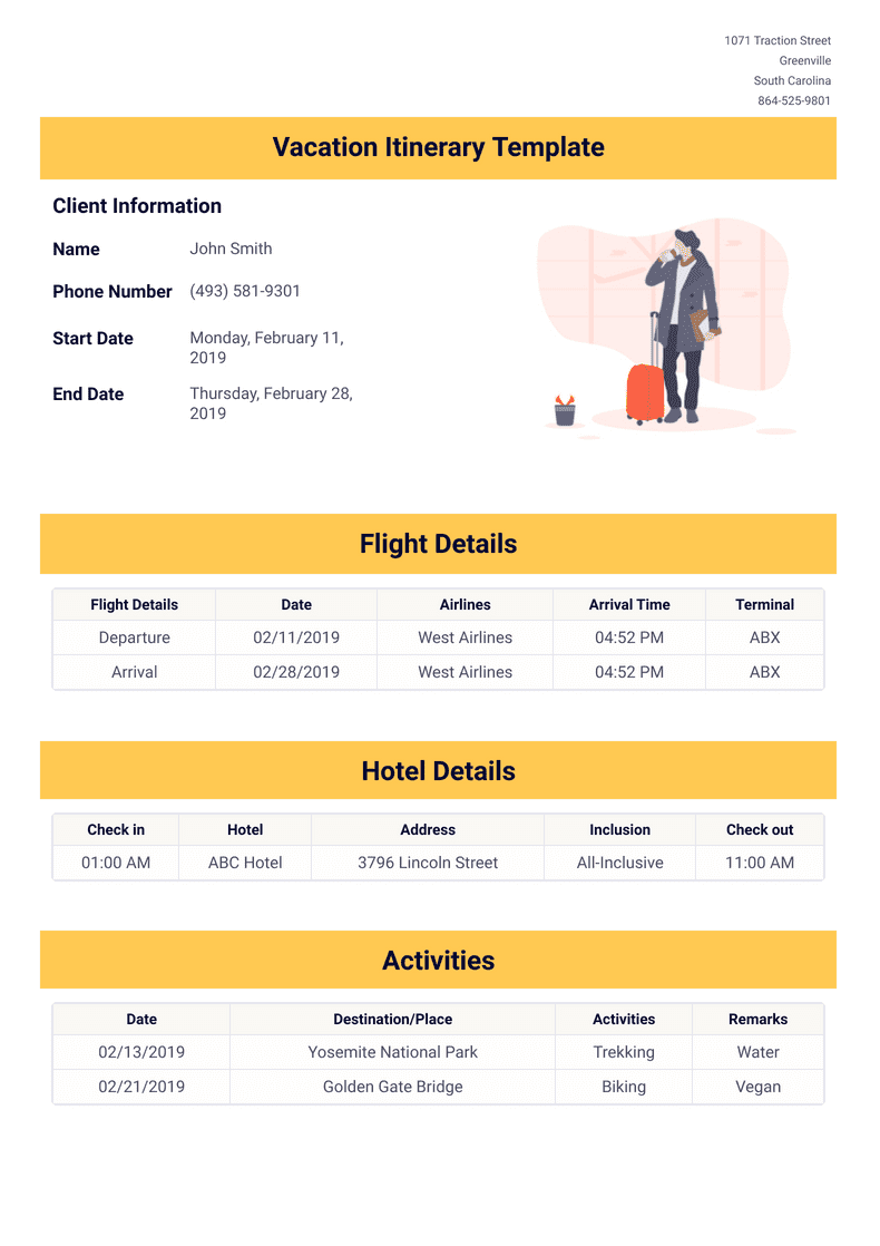 Vacation Itinerary Template